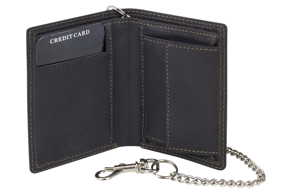 Mini Biker Geldbörse extra dünn mit Chrom Kette im Hochformat LEAS MCL in Echt-Leder, braun